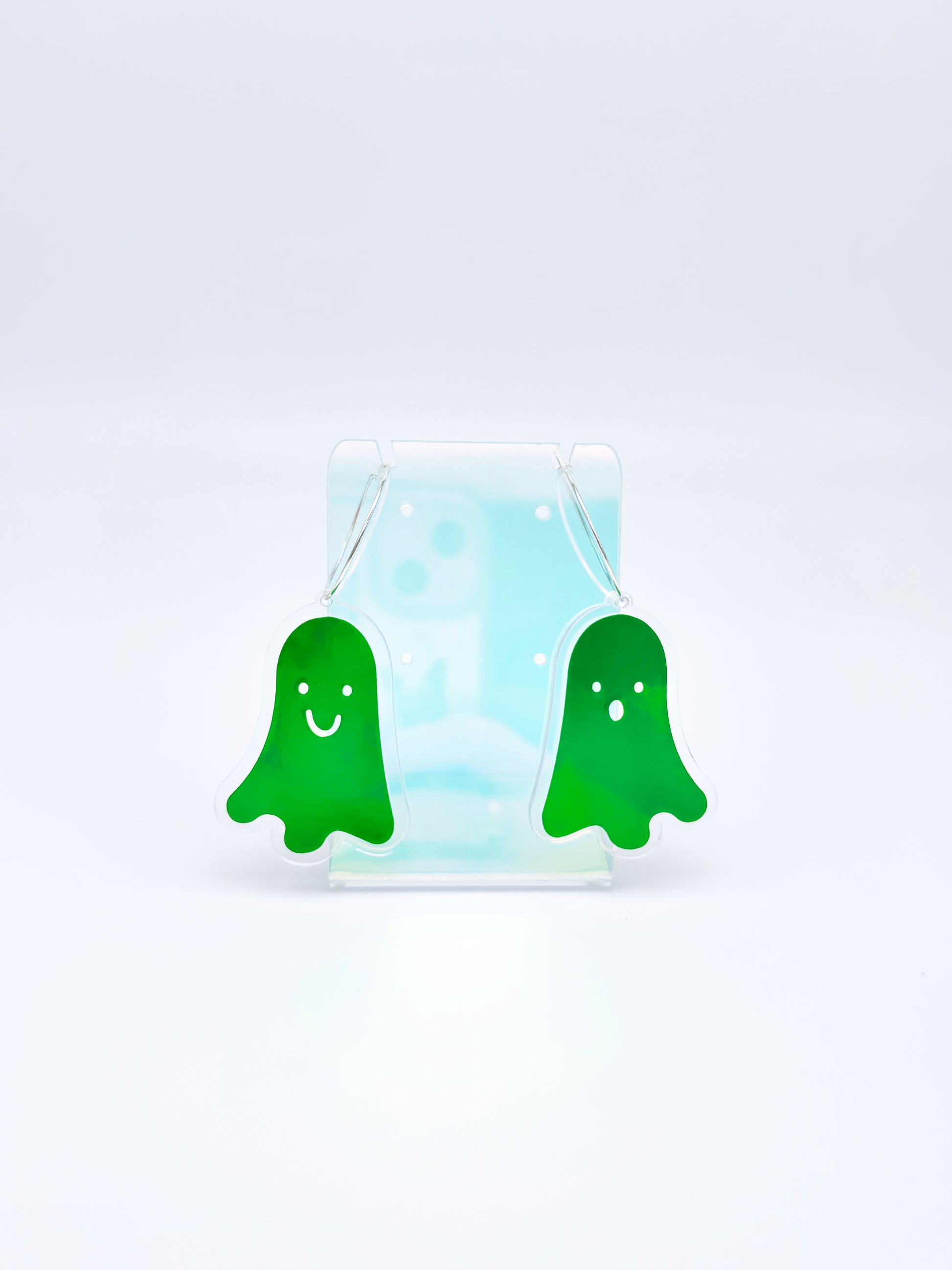 Holographic Ghost Earrings -  Emerald Green Hoops image 6