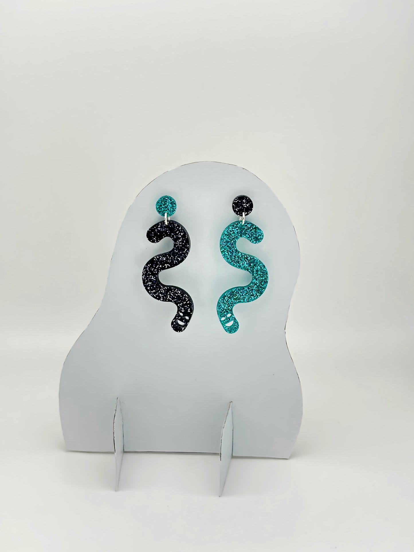 Glitter Worm Contrast Earrings - Teal & Black image 1