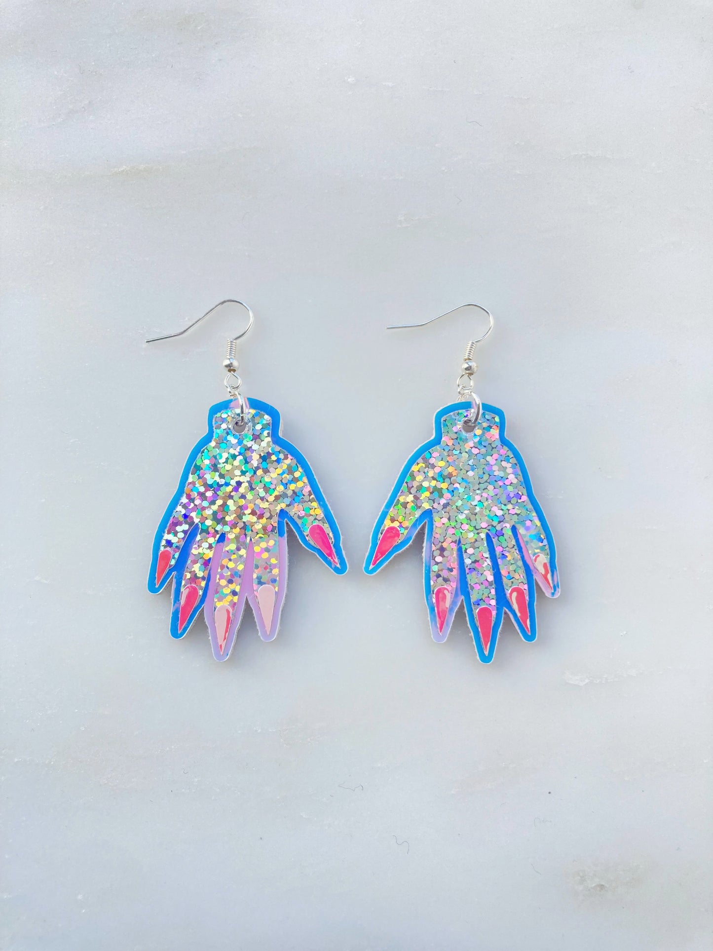 Sparkly Hand Earrings - Silver Holographic Shimmer image 0