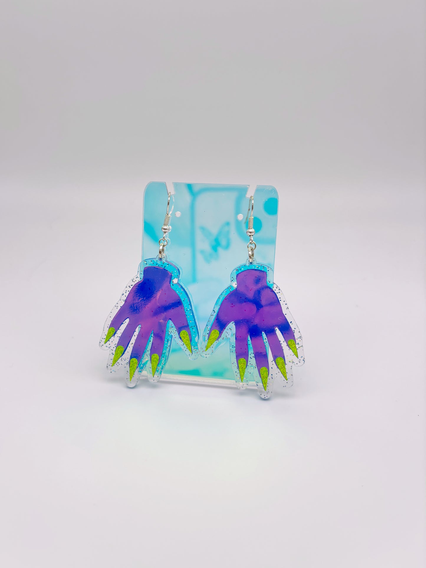 Sparkly Hand Acrylic Earrings - Twilight Aurora & Clear Holo Glitter image 0