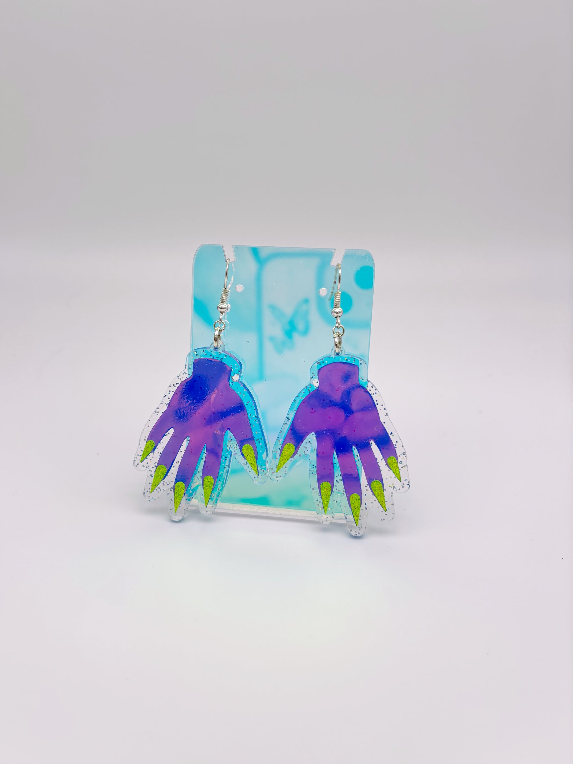 Sparkly Hand Acrylic Earrings - Twilight Aurora & Clear Holo Glitter image 0