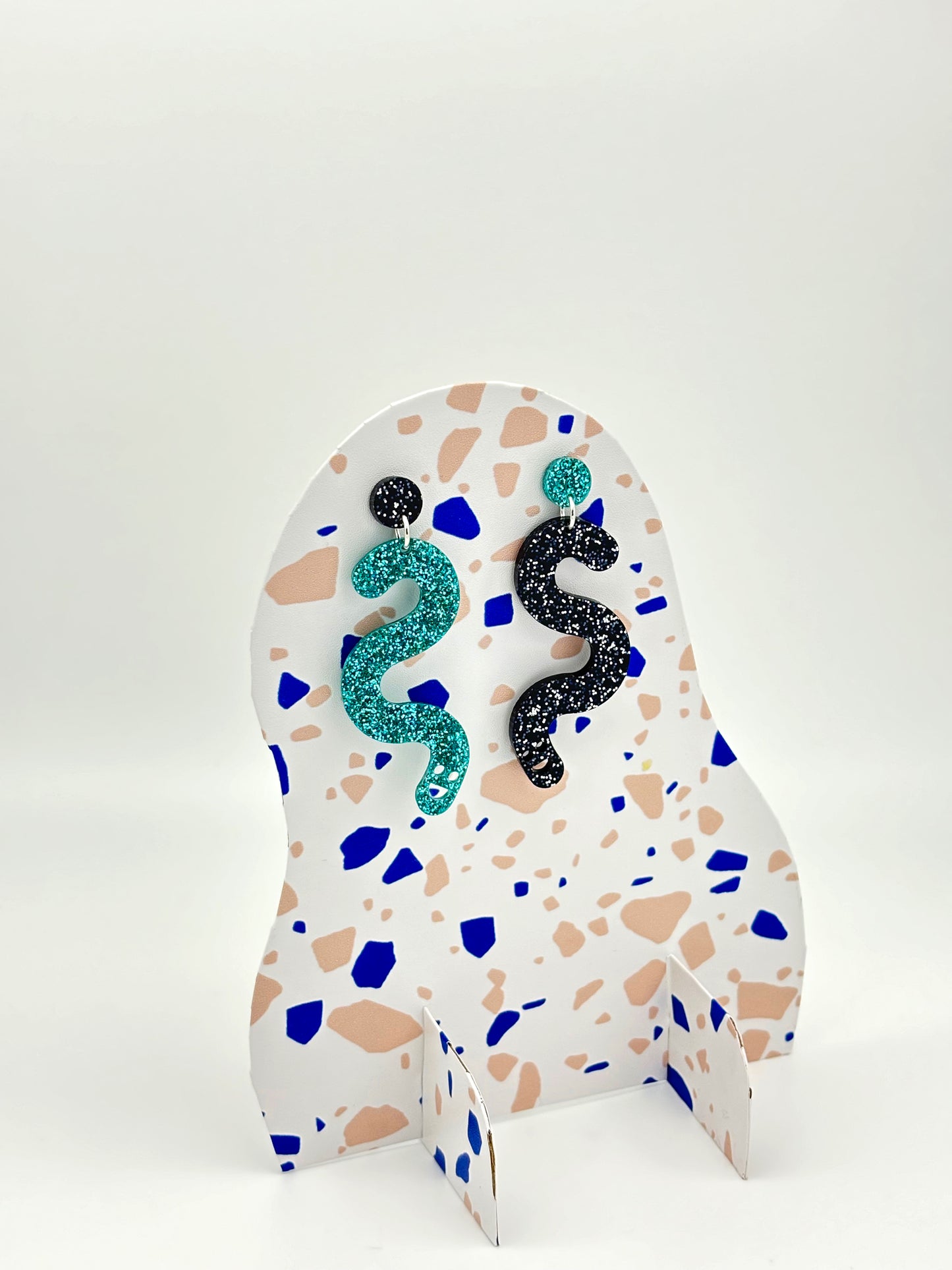 Glitter Worm Contrast Earrings - Teal & Black image 2