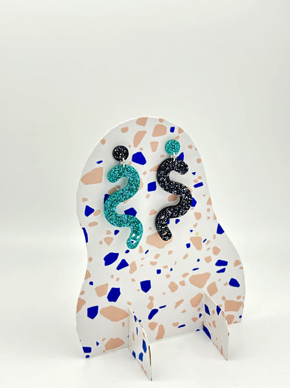 Glitter Worm Contrast Earrings - Teal & Black image 2