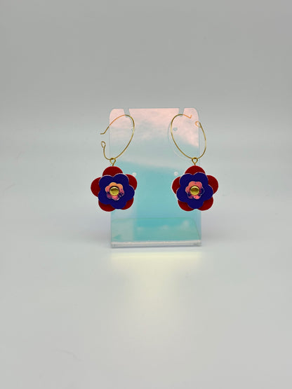 Mini Punk Flower Earrings - Red & Purple image 1