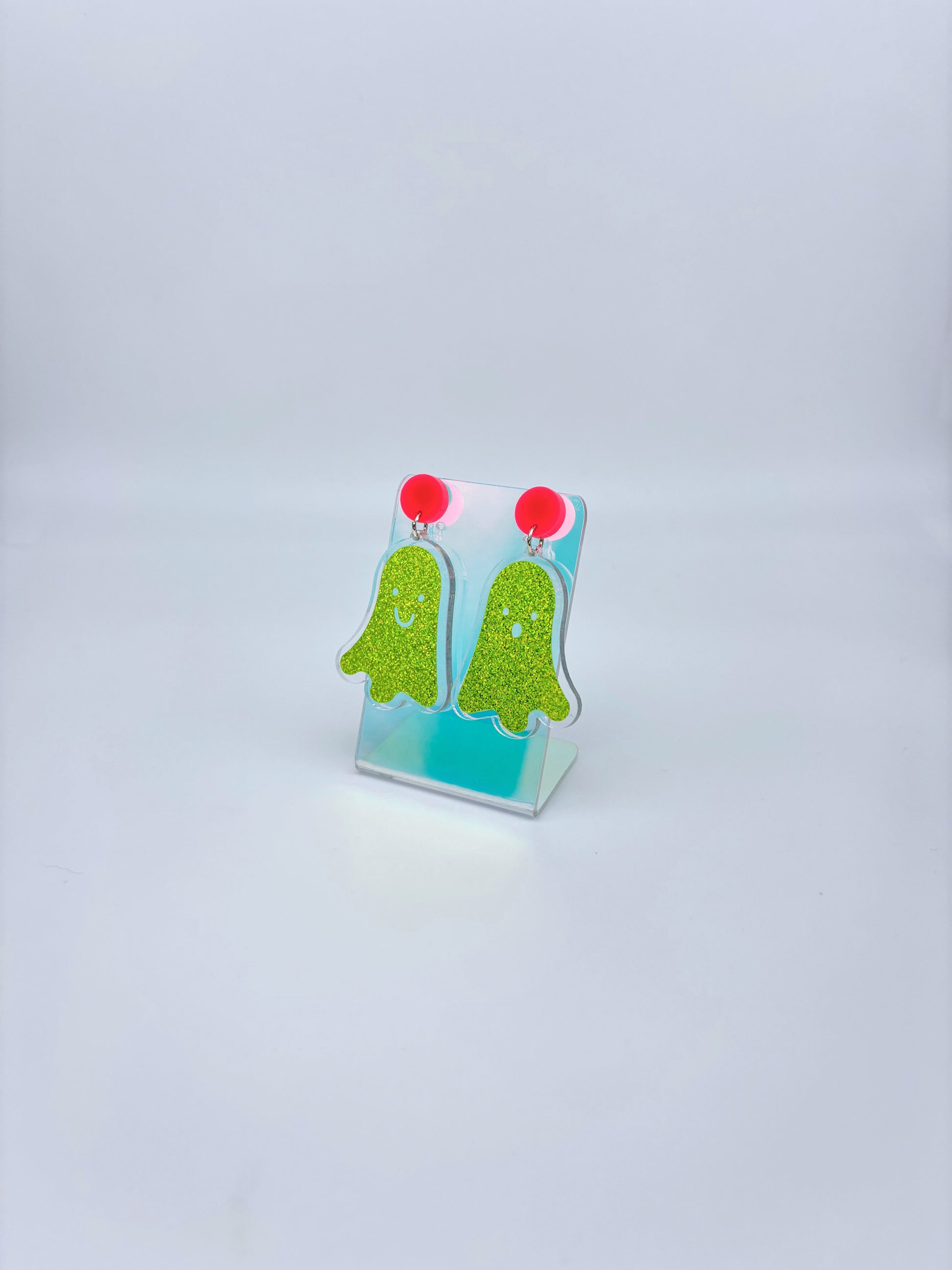 Holographic Ghost Earrings - Lime Green Shimmer image 5