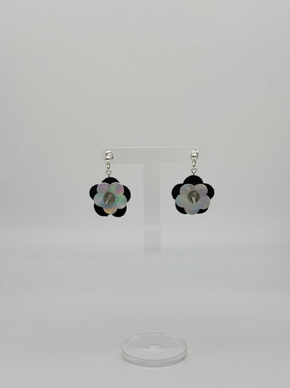 Mini Punk Flower Earrings - Black & Silver Holo, Silver Spikes image 3