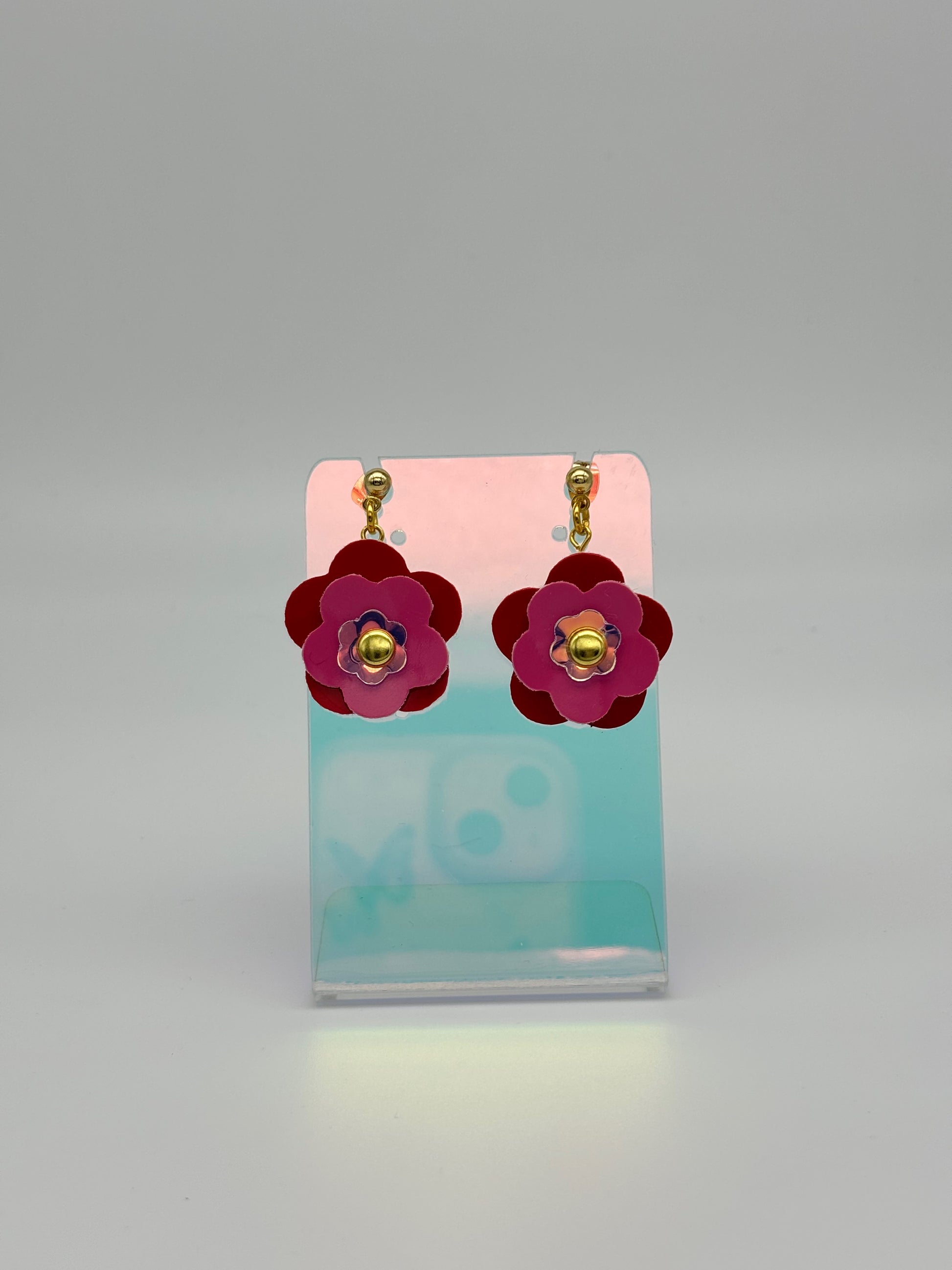 Mini Punk Flower Earrings - Red & Pink image 3