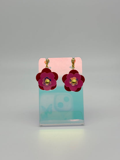 Mini Punk Flower Earrings - Red & Pink image 3