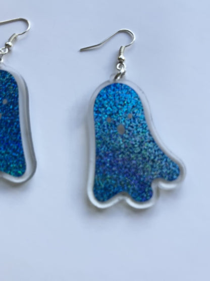 Holographic Ghost Earrings - Sky Blue Shimmer & Lime Green